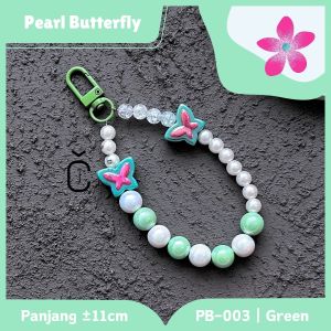 Strap Phone Charm PEARL BUTTERFLY - Gantungan Hp Beads Gaya Korea / Gantungan Hp Aestehtic Airpods Kunci Bag Flashdisk / Tali Strap Hp Pendek Universal Serbaguna / Bracelet Phone String Chain Manik Manik Korean