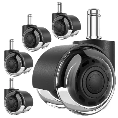 5 PCS Office Chair WheelsReplacement Soft Mute Desk Caster Wheels 2 Inch Steel+Rubber for Work & Gaming Chair Heavy Duty and Safe Rolling