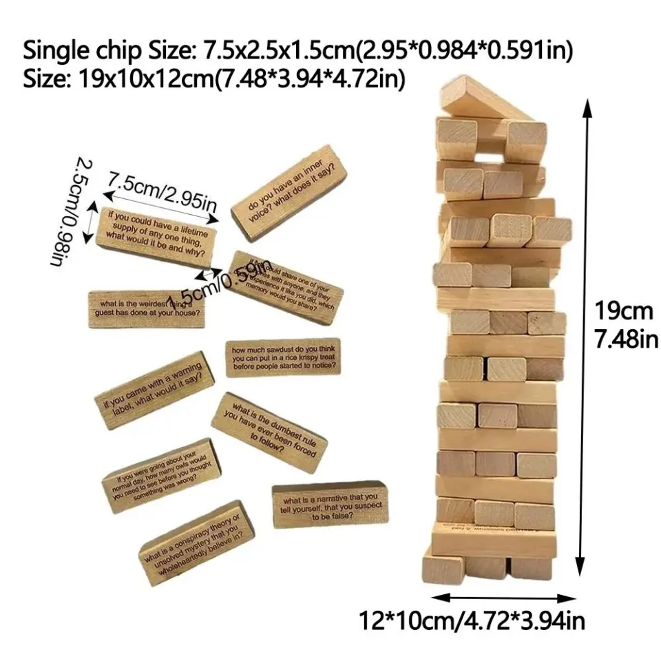 SKWN Wooden Tumbling Tower Game with Questions Stackable Ice Breaker  Stacking Toy Fun Durable Party Prop Game Night Party Game | Lazada Singapore