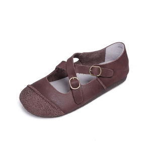G7 Bodisi New Womens Shoes Genuine Leather Casual Shoes Round Toe Soft Sole Soft Surface Cross Strap Buckle Comfortable Versatile Mom Shoes 7/7