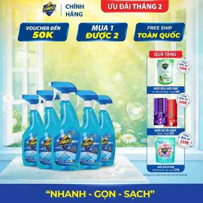 Combo 5 Chai Nước Lau Kính SWAT Hương Sắc Biển Siêu Sạch Chống Bám Bụi Chai 580Ml