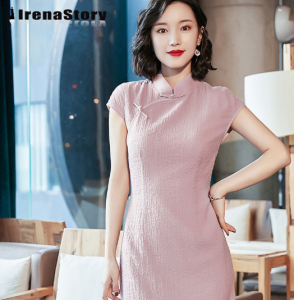 IRENASTORY Cheongsam Long Dress sleeveless Cotton Linen Plus Size Women Dress