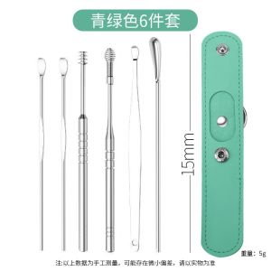 korek kuping 6 in1 plus pouch stainless ear pick 6in1 set pembersih telinga isi 6 tas kulit SH S07