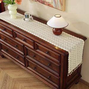 LZD  Vintage Lace Table Runner Coffee Table Tea Table Table Towel Cloth Liner Tea Table American Country Style Hollow Long Strip High Sense Tea Mat
