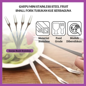 Garpu Mini Stainless Steel Small Fruit Fork Tusukan Kue Dessert 2 Gigi Alat Tusuk Makanan Buah Puding Serbaguna Sovernir Pernikahan - FR Gallery