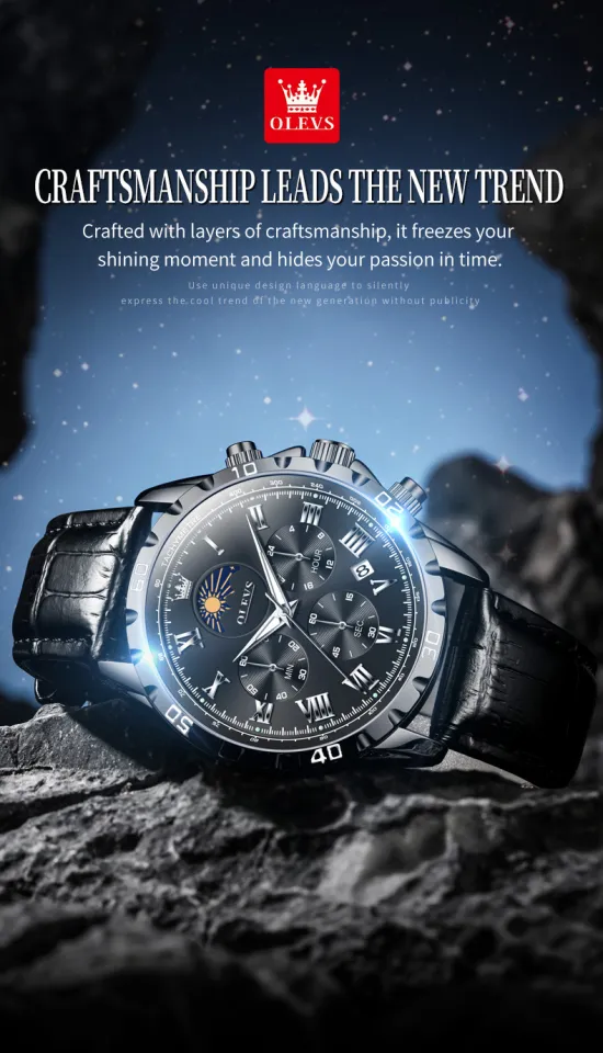 OLEVS Jam Tangan Pria Anti Air Terbaru Original Asli Keren Kulit