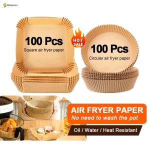 100pcs/set Useful Square Air Fryer Baking Oil-proof and Oil-absorbing Paper for Household Barbecue Plate Food