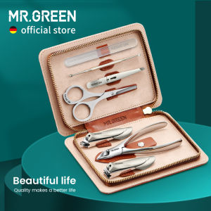 MR.GREEN Manicure Set With Leather Case 7 in 1 Professional Foot And Face Care Tool Kits Stainless Steel Nail Clipper Sets Ideal Gift