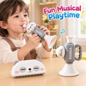 Sweet Home.my 3Pcs Kids Musical Instrument Set Trumpet Harmonica Whistle Early Educational Blowing Music Toy Safe ABS For Toddlers 3+ Years Old