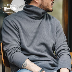 Maden Thương Hiệu Dụng Cụ Phong Cách 2025 Mùa Thu Mới Cha Nam Quý Ông Mùa Thu Mới Mỹ Giản Dị Màu Xám Áo len cổ cao màu trơn Bên Trong Áo Thun Cơ Bản Áo len dài tay