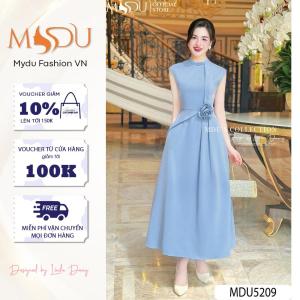 Váy Thiết Kế MDU5209 Chất Liệu Mango Ý Cao Cấp Màu Xanh Pastel Phối Hoa Nổi Đính Eo Tinh Tế Từ MDU