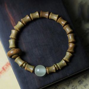 OMQAIO Có thể điều chỉnh Đơn giản Trung Quốc Phong Cách Trang Sức Đồ trang sức Quà Tặng Handmade Bangles Cổ Vòng Đeo Tay Phụ nữ Trang Sức Phụ Kiện Màu xanh lá cây Gỗ Đàn Hương Tay Nhẫn Mân Côi Trang Trí Vòng Đeo Tay Evernight Vòng Đeo Tay