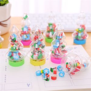 WELLNOW Random Color Kawaii Stationery For Kids Gifts School Office Supplies Bottled Eraser Novelty Santa Tree Mini Rubber Set Cute Merry Christmas Erasers