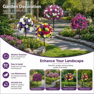 FLYING with Ground Nail Morning Glory Artificial Flower Flower Ball Shape Multicolor Yard Art Flower Creative Plastic Ground Stake Decorative Flower Yard Decoration