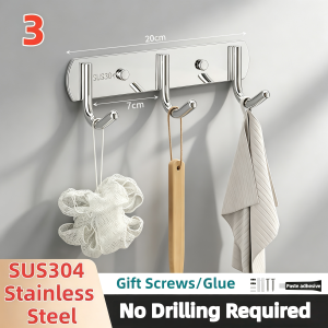 Rtong Stainless Steel 3-Layers Bathroom Shelf Bathroom Towel Rack Wall Mounted Organizer Shelf Rack Rustproof With Hooks