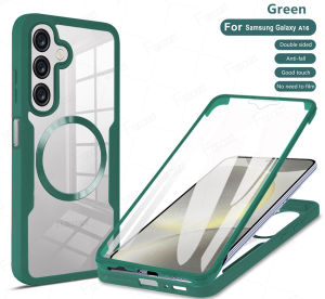 Luxury 360° Full Protective Double Sided Acrylic With Camera Lens Protection Magnetic Flip Phone Case For Samsung Galaxy S25 S24 S23 S22 S21 FE Plus Ultra A56 A36 A26 A16 4G 5G Shockproof TPU Plastic Built in Screen Protector Cover Casing