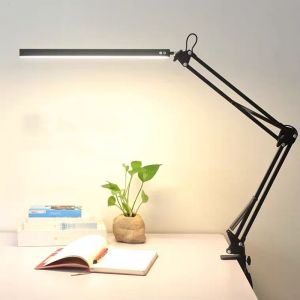 LED Folding Metal Desk Lamp Desktop Long Arm LED Desk Lamp Adjustable 3 Lighting Modes Clamp Long Arm Dimming Table Lamp Adjustable