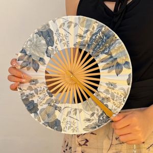 ESFDGL Round Folding Hand Fan Exquisite Bamboo Handle Windmill Fan Home Decor Classical Chinese Fans Wedding Party Decor