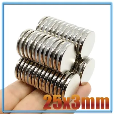Nam châm đất hiếm màu trắng mạ niken kích thước 25x3mm 25x2mm 25x5mm siêu dính
