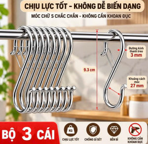 MÓC TREO CHỮ S CÓ CHỐT KHÓA COMBO 3 CÁI – MÓC TREO THANH NGANG KIM LOẠI 3MM – THÁO LẮP ĐA NĂNG