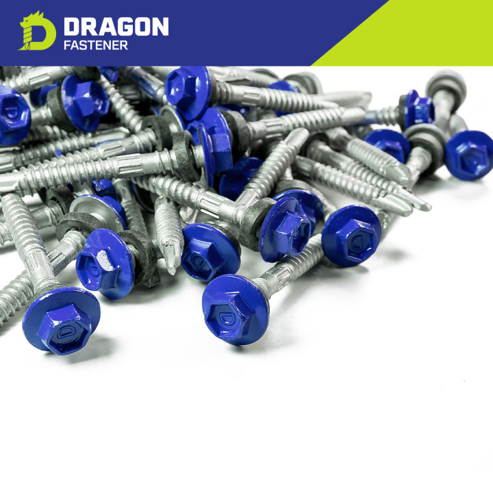 Dragon Fastener สกรูยิงเมทัลชีท Class3 (หัวสี)(100ตัว) ปลายสว่านพร้อม ...