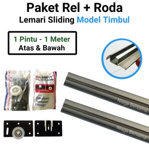 Rel Sliding Lemari 2 Pintu 1 Meter Model Timbul Plus Roda Geser SD 380