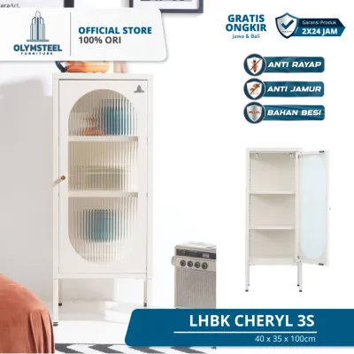 Olymsteel LHBK Cheryl 3S / Lemari Hias Besi Kaca / Rak Pajangan Beige / Cream