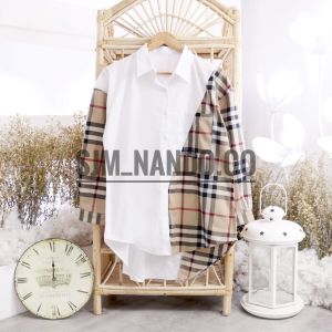 Nando kemeja atasan wanita motif salur dan kotak lengan panjang katun xxl bigsize 678 679