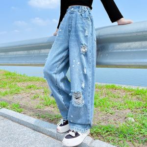 Quần Jean Ống Rộng Rách Gối Phong Cách Hàn Quốc Thời Trang Xuân Thu Kiểu Mới Cho Bé Gái 3-5 - 8-10 - 12-13 Tuổi061