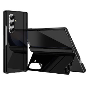 High Gloss Z Fold 7 Hard PC Case Standing Cover Hinge Protection Samsung Galaxy Z Fold7 Casing 360° Full Coverage Anti-Drop Durable Plastic Phone Case with Glass Screen Protector