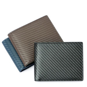 LEGILIMENS Carbon Fiber Grain Anti-theft Brush Wallet First Layer Cowhide Durable Mens Short Wallet