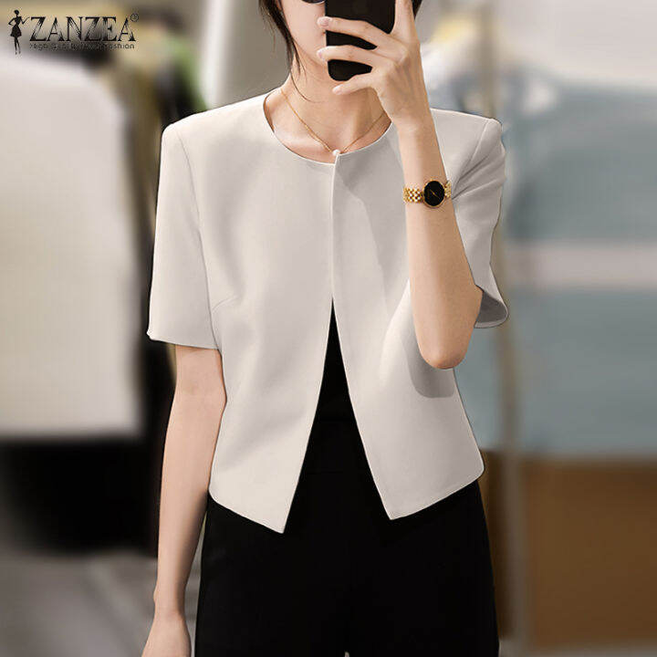 Women's short clearance sleeve white blazer