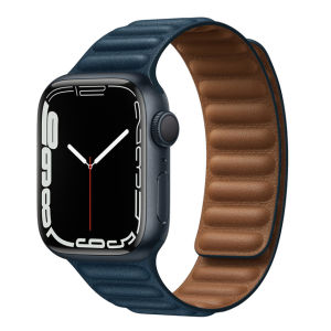 Leather Link Strap compatible For Apple Watch Band Ultra/Ultra 2 49mm 45mm 41mm 44mm 40mm 42mm 38mm case Magnetic Loop bracelet iwatch series 9/se 2/8 7 SE 6 5 4 3 2 1 ultra strap
