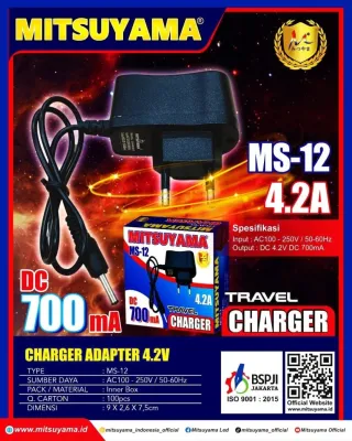 MS-12 Adaptor Charger Senter Kepala Travel Adapter DC 700mA Mitsuyama MS 12
