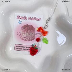 [COD] yixiayun Cute Red Cherry Strawberry Bow Mobile Phone Strap Charm Keychain For Girl Woman Bag Camera Pendant Sweet Cellphone Jewelry