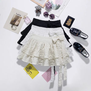 COD bow strap fluffy cake skirt Korea Dongdaemun womens ballet style high waist pleated A-word short skirt 94792026 new product