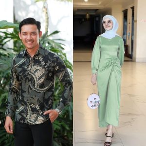 ABELYA Couple Dress Silk Bridesmaid Kondangan Wisuda Baju Muslim Lebaran Modern Batik Kemeja Pasangan Gamis Polos Terbaru