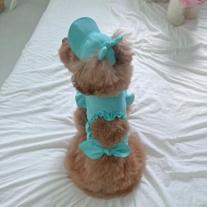 TRANQUIL HUT Soft Pet Love Hollow Tank Top with Hat Flying Sleeve Pet Sunshade Hat Comfortable Breathable Cat Clothes Set For Puppy Cats