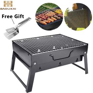Portable Stainless Steel Barbecue Grill Pits Black BBQ  (Black) 30 Cm