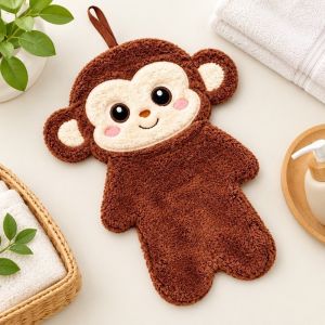 YESMILE Hình con khỉ Khăn lau tay treo tường Khả năng thấm hút Đã được làm dày Khăn tay hoạt hình  Mềm mại Khăn bông san hô Nhà bếp