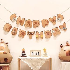 Cute Capybara Happy Birthday Banner Paper Hanging Garland Capybara Birthday Party Decoration Balloon Kids Party Supplies