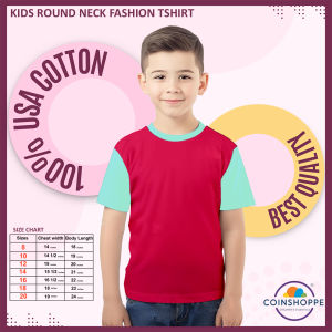 Coinshoppe Kids Cotton Shirt Round Neck Fashion (Fuschia and Mint Green  Combination)