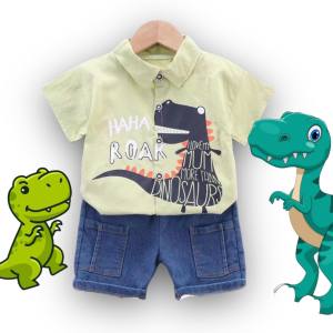 Baby Boys Kids Terno Polo Shorts Dinosaur Print Jungle Safari Photoshoot Outfit Birthdays OOTD