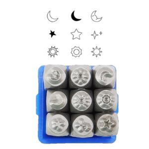 9 cái con dấu kim loại Bộ dụng cụ đột 1/8 (3 mét) mặt trời và sao bộ đóng dấu dụng cụ dán cho imprinting kim loại da