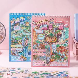 ALLLUCK Large Size Miniature Scene Sticker Book 10 Scenes 3D City Landscape Sticker Collection Collage Scene DIY Sticker For Adults