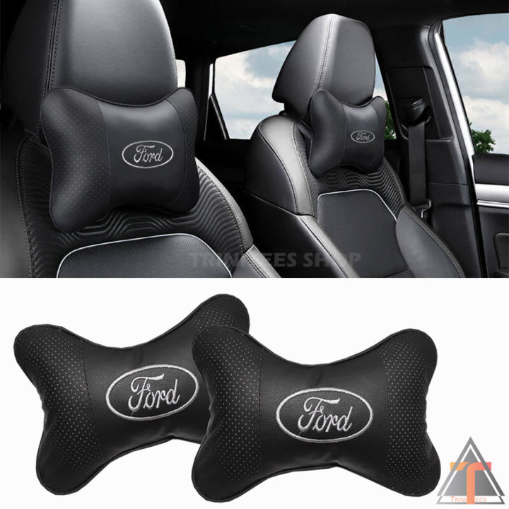 H 9 2pcs FORD Car Neck Pillow PU Leather Travel Pillow for Head Rest Neck Support