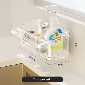 Suction Cup Kitchen Sponge Storage Rack with Drainer No Drilling Required with Hanging Rod Multifunctional Dishwashing Sponge Storage Tool