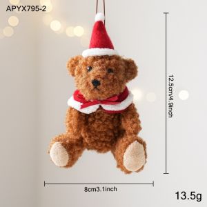 MIRELAE Hình con gấu Đồ trang trí hình gấu Mũ ông già Noel Vải nhung Móc treo Giáng sinh  Trang phục Cape Sự quyến rũ của động vật Trang trí cây thông Noel