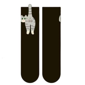 Cartoon Cats Pattern Crew Socks For Womens Fashion Funny 3D Fuzzy Balls Design Cute Kitten Print Animal Cotton Socks