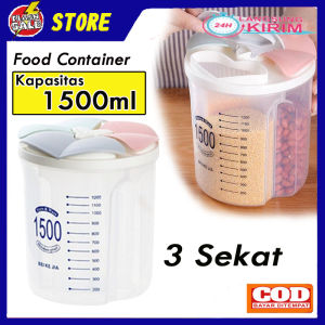 [Flashsale] Toples Penyimpanan Makanan Dapur 3 Sekat Tempat Kapasitas 1500 ML Food Container Transparan Plastik